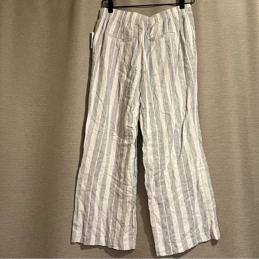 Old Navy Striped High-Waisted Wide Leg Linen Blend Cropped Pants- Size 4 Coastal - Picture 2 of 11